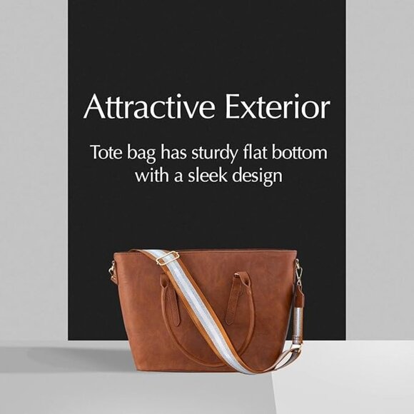 Pinafore Large Vegan Leather Tote Computer Bag Adjustable Crossbody Guitar Strap - Picture 6 of 7